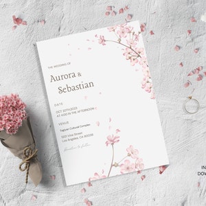 Sakura Blossom Dreams Wedding Invitation, Elegant Floral Design, Customizable, Instant download