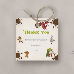 Exprimez vos remerciements Ogre-lly avec les étiquettes de remerciement Shrek ! Décorations de fête d'anniversaire personnalisables et téléchargeables instantanément
