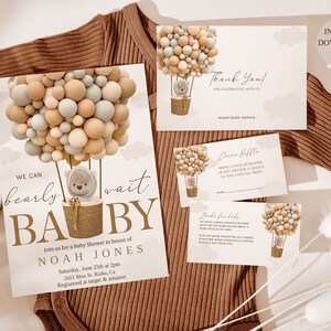 Hot Air Balloon Bear Baby Shower Bundle, Editable Template (Canva)