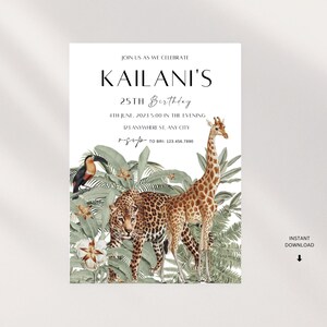Dschungel-Abenteuer erwartet! Elegante Safari-Geburtstags-Einladungs-Vorlagen, Dschungel-Spaß für Groß und Klein! Sofort Download