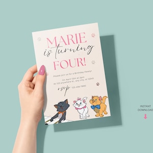 Purrfectly Elegant, Editable Aristocats Birthday Invitation for a Feline-Friendly Celebration - Instant Download and Customizable with Canva