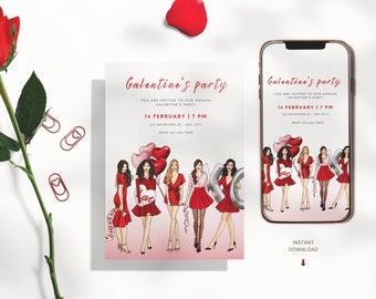 Galentine's Party Invitation Template, Girls Night, XOXO (Digital Download)