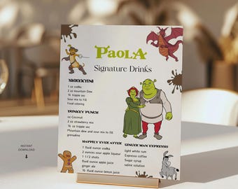 Shrek Party Bar Sign, Signature Drinks, Editable Printable (Digital Download)