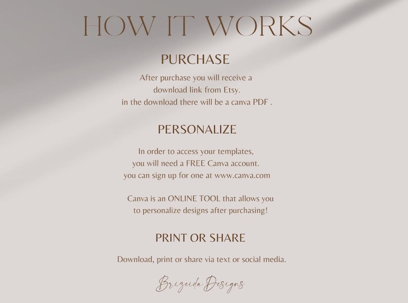 May include: How it works: Purchase, personalise, and print or share. After purchase, you will receive a download link from Etsy with a Canva PDF. You can personalise the designs using a free Canva account. Download, print, or share via text or social media. Brigida Designs.