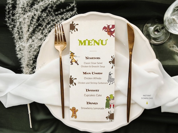 Shrek Birthday Party Menu Template – Editable Food Menu (Digital Download)