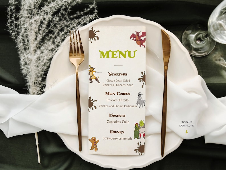 Shrek Birthday Party Menu Template – Editable Food Menu (Digital Download) image 1