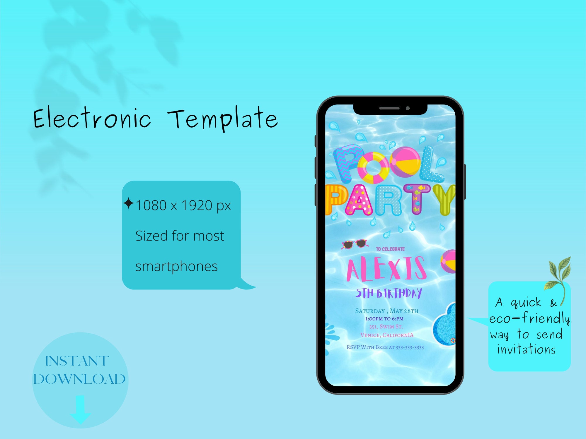 Girl's Pool Birthday Invitation | Editable Canva Template (digital ...