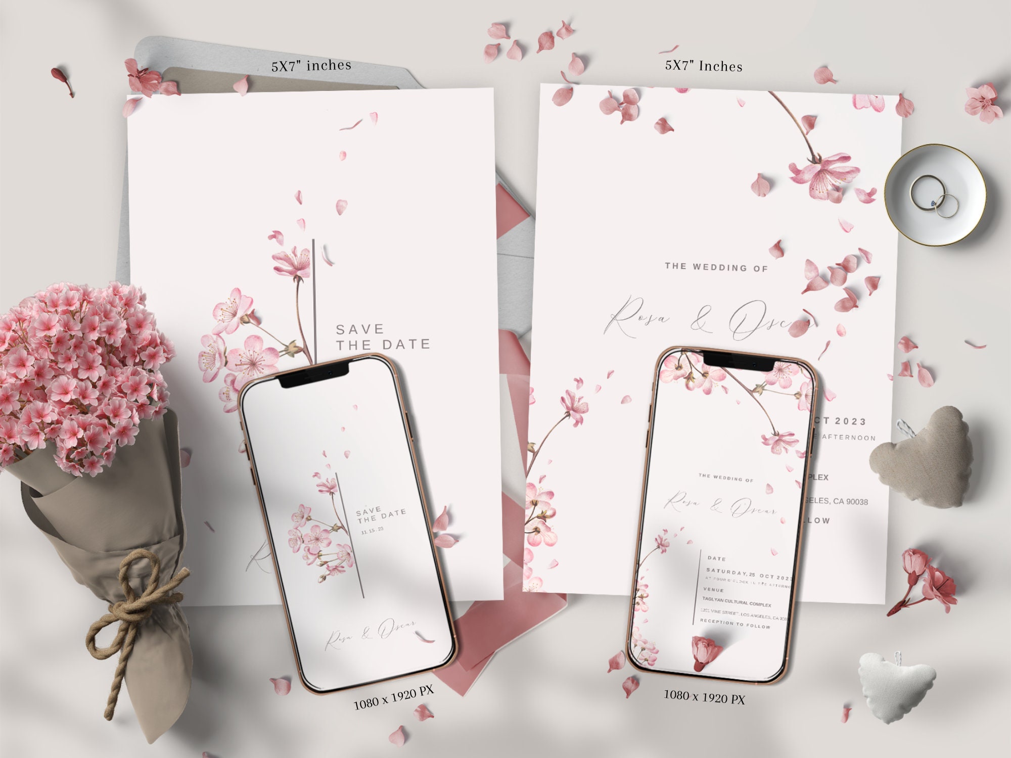 Sakura Blossom Dreams Wedding Invitation, Save the Date Card