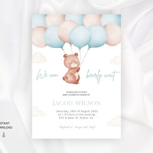 Sjabloon uitnodiging babyshower babyshower beer - bewerkbaar en schattig, direct downloaden, Canva