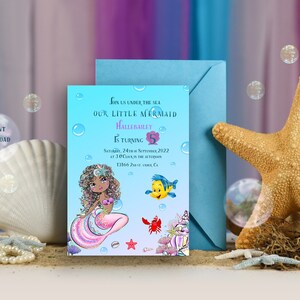 Under the Sea with Ariel! Editable Little Mermaid Birthday Invitation for Girls - Halle Bailey Inspired, Instant Download Canva Template.