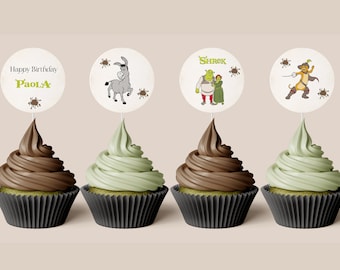 Shrek Birthday Party Cupcake Toppers, Editable Decorations (PDF)