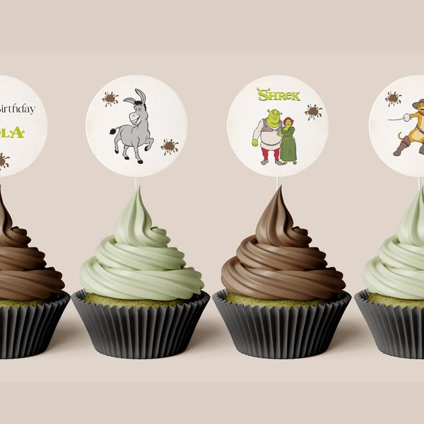 Top Off Your Shrek Party Bash with Editable Cupcake Toppers, Customizable, fun & Printable Decorations for Your Birthday Celebration