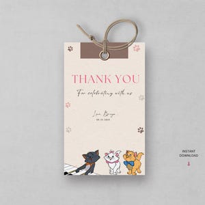 Purrfectly Elegant, Editable Aristocats Party Favor Tags for a Feline-Friendly Celebration - Instant Download and Customizable with Canva