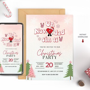 Invitación de cumpleaños de Bad Bunny, Una Navidad Sin Ti, Invitación de Navidad, Plantilla editable, Descarga instantánea, Canva