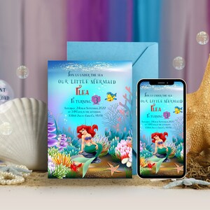 Little Mermaid Ariel Princess, Birthday Invitation Girl, Under the Sea Party, Any Age Invitation, Instant Download, Canva Template