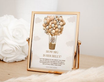 Editable Bear Balloon How Big Is Her Belly, Hot Air Balloon Teddy Bear Baby Shower Game, Printabl, We Can Bearly Wait Guess Mommy&#39;s Belly