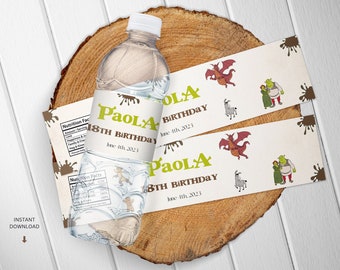 Editable Shrek Birthday Party Water Bottle Labels (Printable Template)