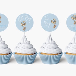 Beary Sweet Gender Reveal Cupcake Toppers, Editable Baby Shower (Printable)