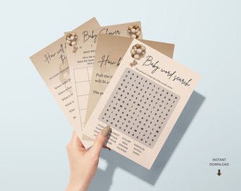 Bear Balloon Baby Shower Games, We Bearly Wait Games, Neutral bear Balloon Games, Baby Shower Game Package, Printable activities, Editable