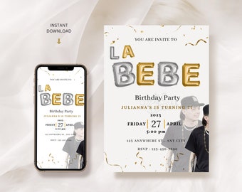 Invitación de cumpleaños de Peso Pluma / Tema La Bebe (Descarga digital)