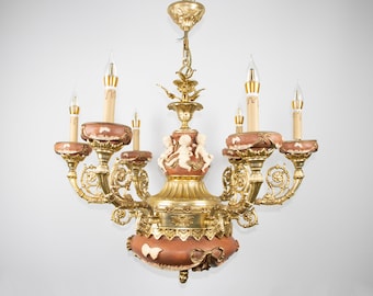 CAST BRASS CHANDELIER, Handmede,Angels, with 6 Arms, Bronze, Brass, Classic, Chandelier, Victorian, Decoration