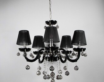 Lampadario in stile Murano nero: pendente a goccia in cristallo a 5 luci