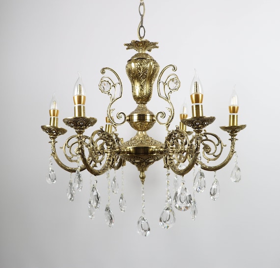 CAST BRASS CHANDELIER Antique Brass Chandelier Chandelier With 6