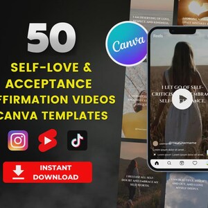 50 Affirmation Video Templates for Self-Love, Self-Care, and Motivation | Editable in CANVA and Downloadable, in Spanish