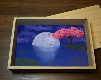 Kitsune Moon bambu tärningsbricka med magnetiskt lock