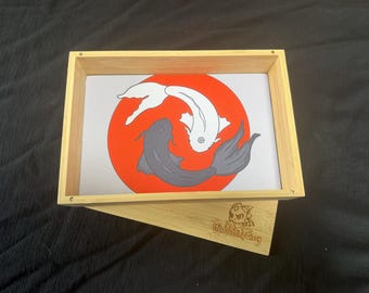 Yin Yang Koi bambu tärningsbricka med magnetiskt lock