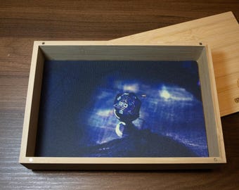 Mystisk D20 bambutärningsbricka med magnetiskt lock