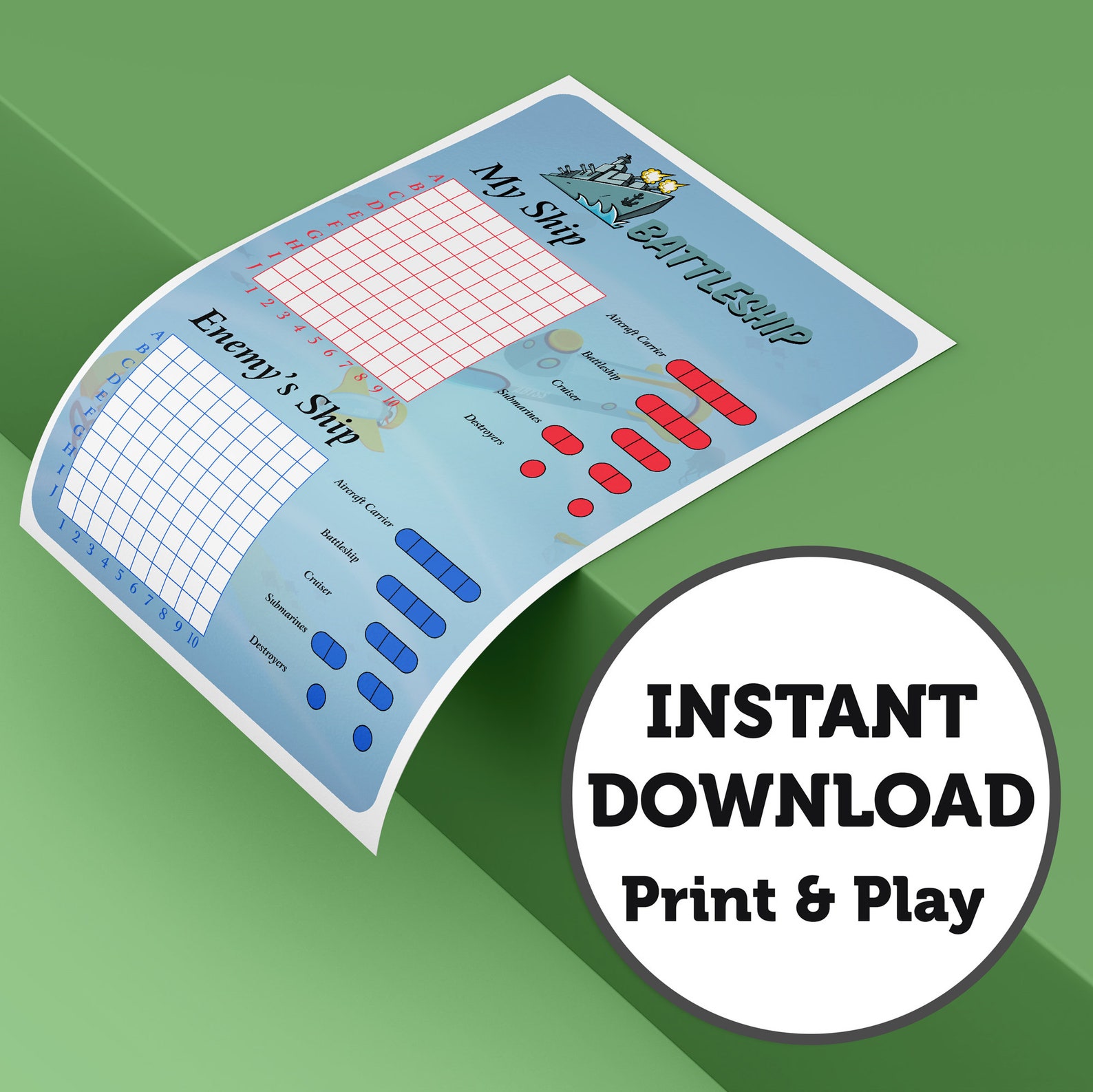 Printable Battleship Game. Battleship Board Game Printable Etsy