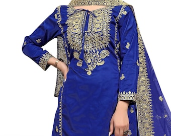 Blue Pakistani Dress Special straight Heavy Embroidered Sequence Work salwar kameez with Heavy Dupatta Designer Sharara Suits, Palazzo dress