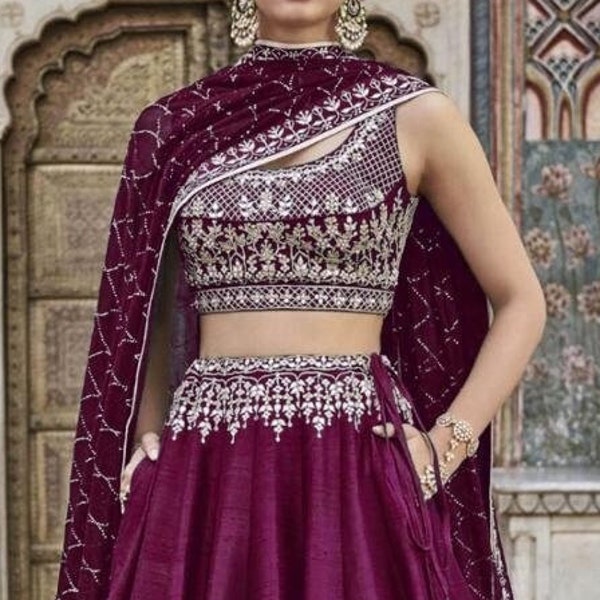 Beautiful Ready To Wear Silk Lehenga Choli With Dupatta, Indian Designer Embroidery Work Lengha Choli For Women,Custom Stitched Chania Choli