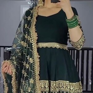 Green Color Punjabi Dhoti Salwar Kameez With Embroidery Work, Ready To Wear Stitched Salwar Suit, Indian Wedding Mehendi Wear Suit For Women image 1