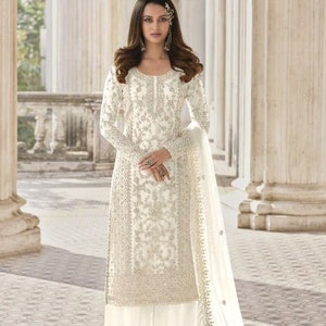 Indian Wedding Shalwar Designer Palazzo Suit For Women Punjabi Dress Pakistani Outfit Beautiful White Salwar Kameez Partywear Dupatta Suits