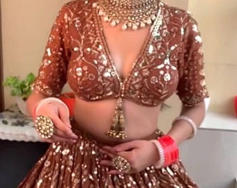 Lehenga choli voor dames, pailletten & Zari borduurwerk ontwerper feestkleding bruidskleding bruidskleding lengha choli Sangeet functiekleding