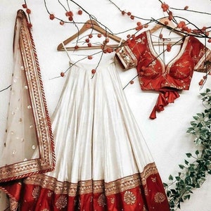 Indian Lehengas for Women Ready To Wear, Wedding Party wear Ghaghra Choli, Red & White Lengha for Girl, Rakhi Gift , Pakistani Lehenga choli