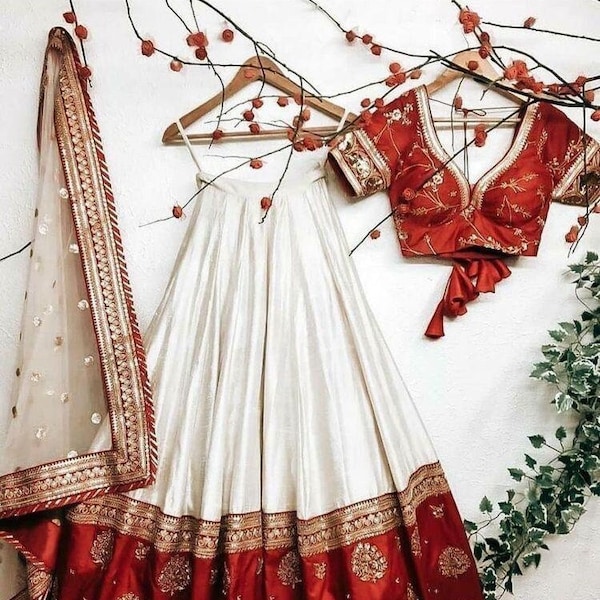 Lehengas indiens pour femmes prêtes à porter, tenue de fête de mariage Ghaghra Choli, Lengha rouge et blanc pour fille, cadeau Rakhi, choli pakistanais Lehenga