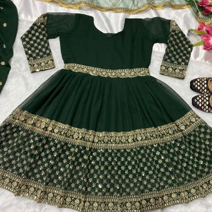 Green Color Punjabi Dhoti Salwar Kameez With Embroidery Work, Ready To Wear Stitched Salwar Suit, Indian Wedding Mehendi Wear Suit For Women image 5