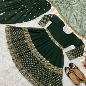 Green Color Punjabi Dhoti Salwar Kameez With Embroidery Work, Ready To Wear Stitched Salwar Suit, Indian Wedding Mehendi Wear Suit For Women image 6