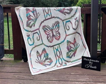 Butterfly Filigree Overlay Mosaic Blanket Pattern