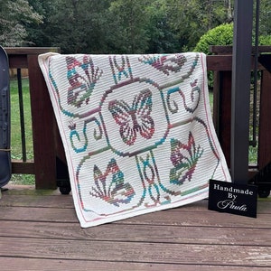 Butterfly Filigree Overlay Mosaic Blanket Pattern