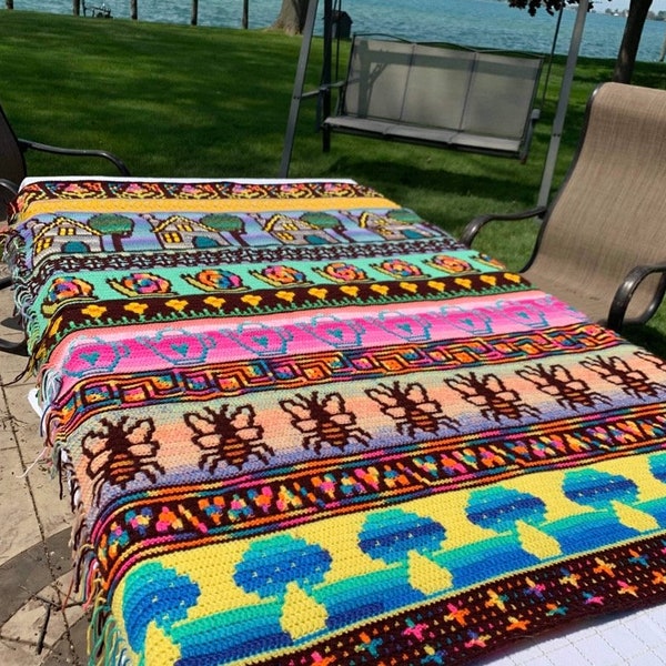 Cottagecore Overlay Mosaic Crochet Blanket Pattern