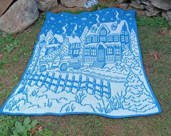 Patrón de manta de crochet con mosaico superpuesto para Navidad