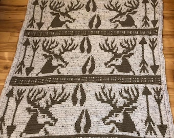 Cozy Cabin Elk and Arrows Overlay Mosaic Crochet Pattern Set