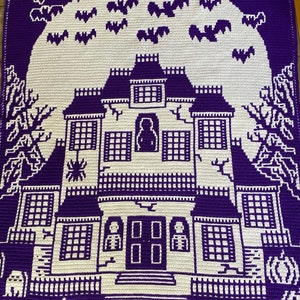 Haunted Hilltop Horror House Overlay Mosaic Crochet Pattern