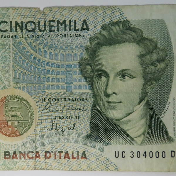 1985 Italy - 5.000 Lire Bellini P.111b2 - Circulated