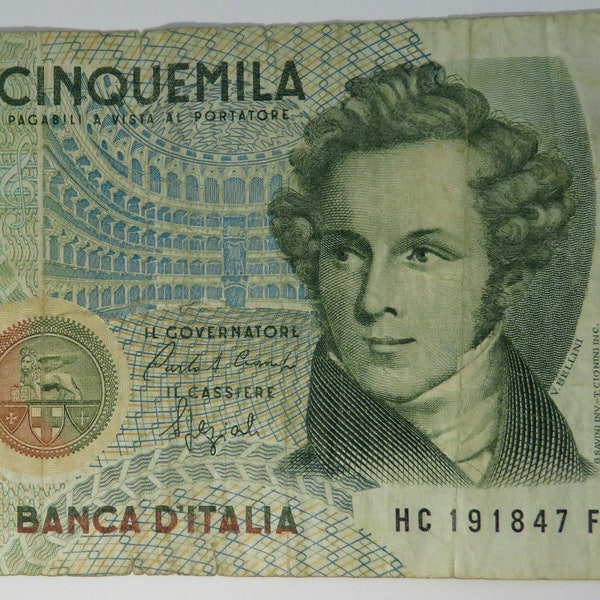 1985 Italy - 5.000 Lire Bellini P.111b2 - Circulated