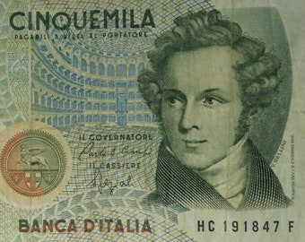 1985 Italy - 5.000 Lire Bellini P.111b2 - Circulated